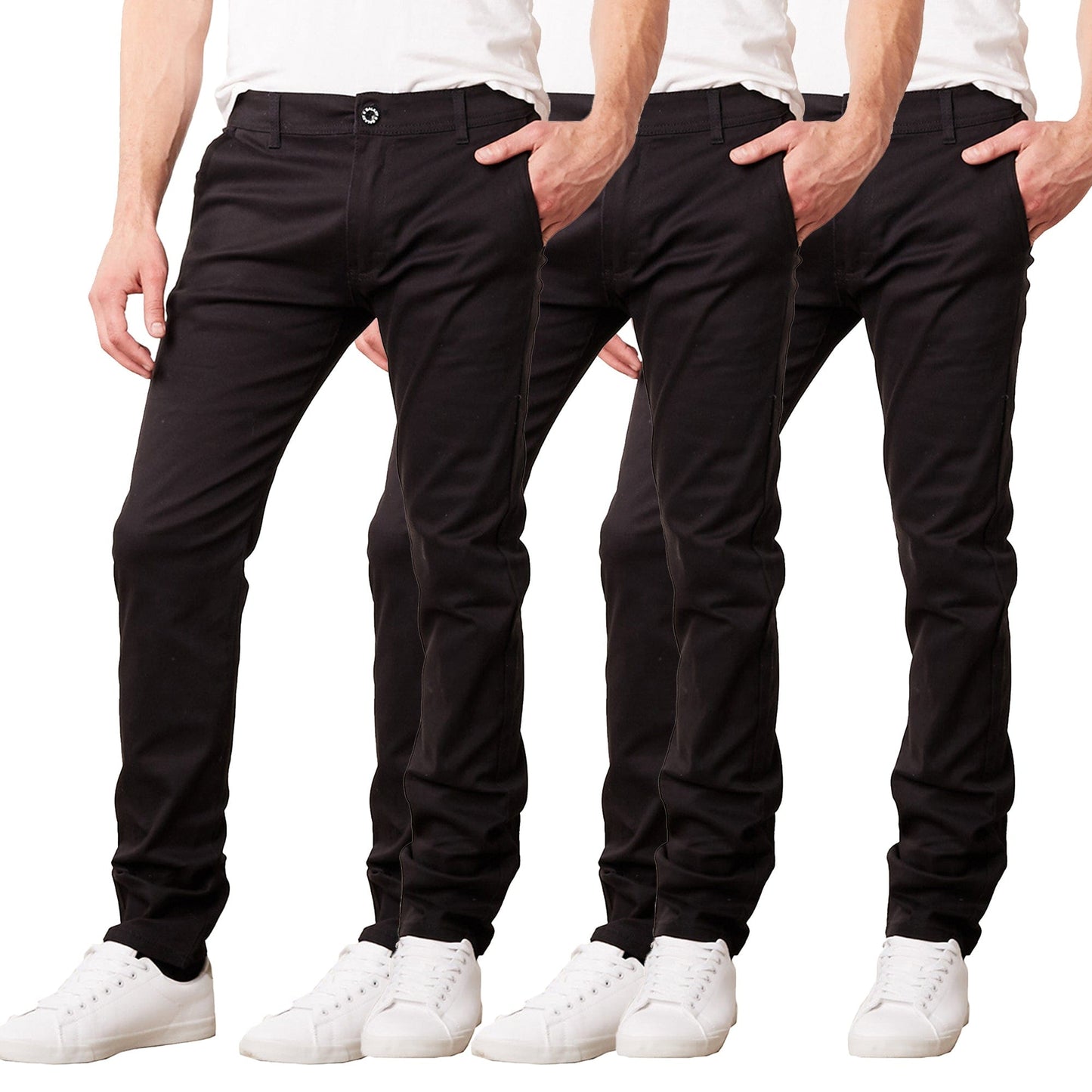 Paquete de 3 pantalones chinos de algodón elásticos y ajustados para uso diario para hombre (entrepierna de 31")