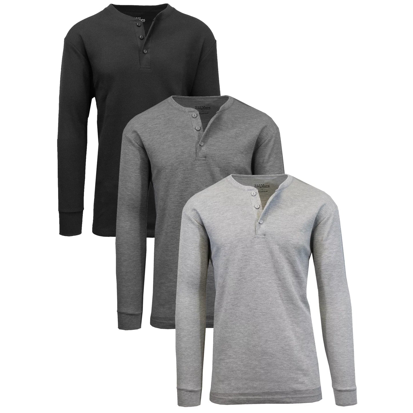 3-Pack Mens Long Sleeve Henley Thermal Tee (S-3XL) - GalaxybyHarvic
