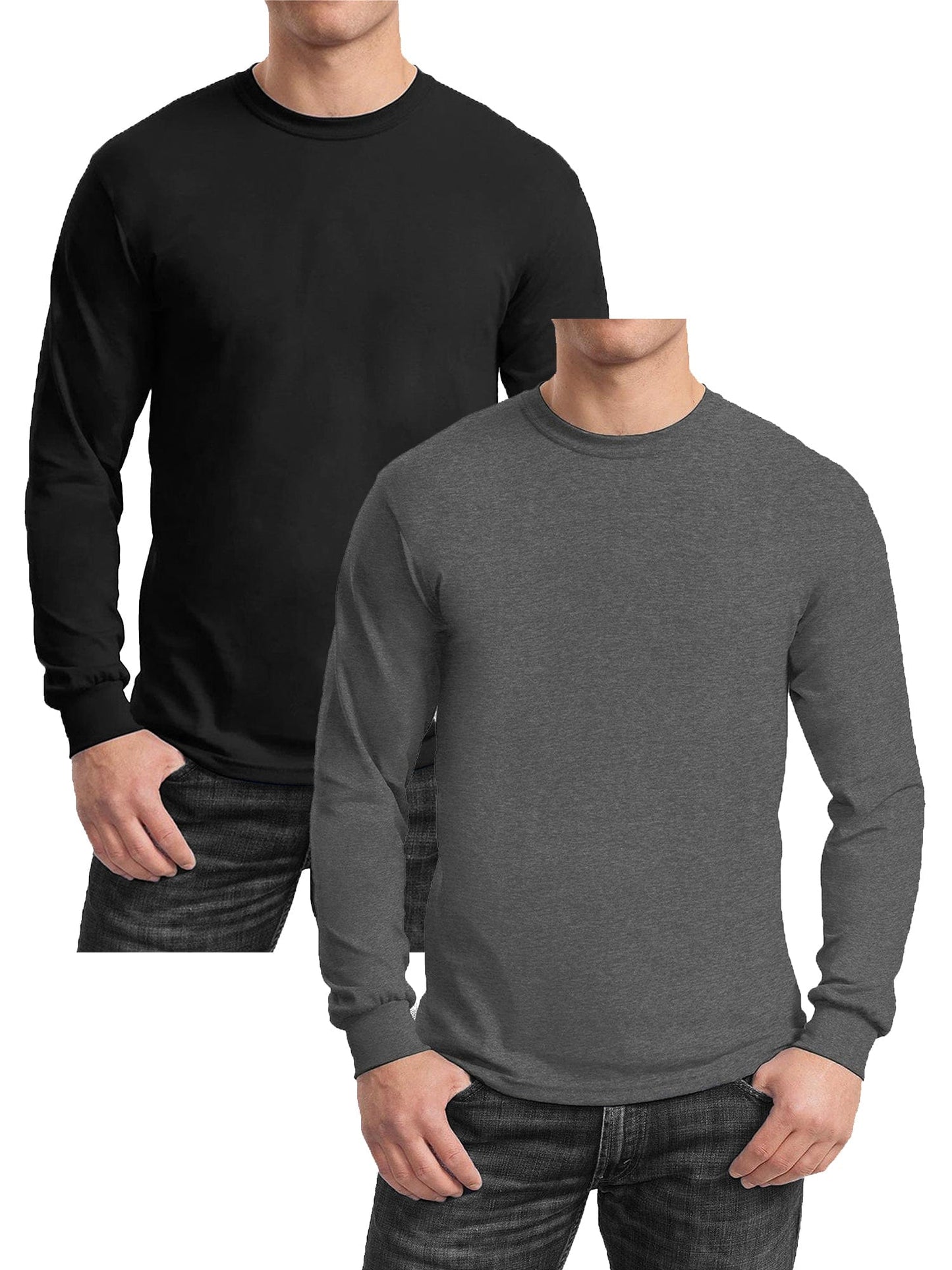 GBH Camiseta de manga larga de mezcla de algodón egipcio para hombre, paquete de 2 (S-2XL)