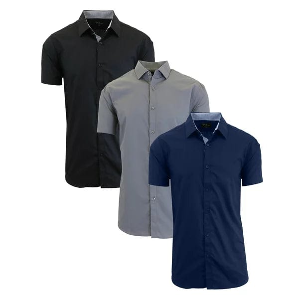 Men's 3-Pack Short Sleeve Dress Shirts (S-5XL) - GalaxybyHarvic