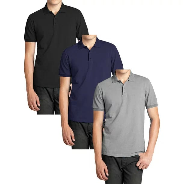 3-Pack Men's Short Sleeve Pique Polo Shirts (S-5XL) - GalaxybyHarvic