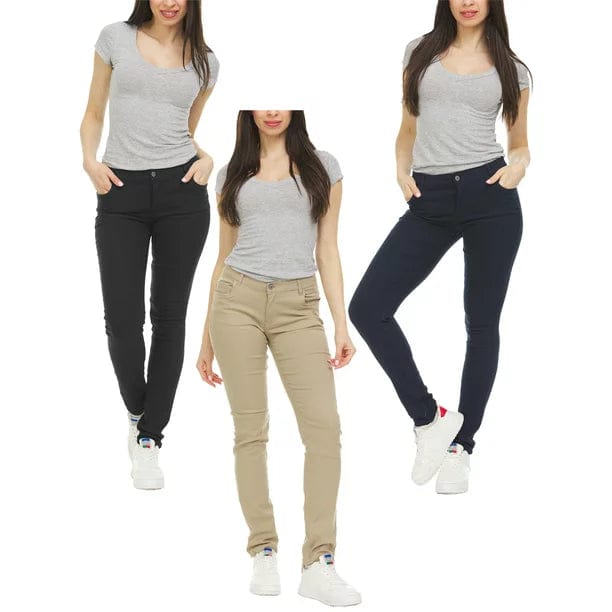 3-Pack Women's Super Stretchy Skinny 5-Pocket Uniform Soft Chino Pants - GalaxybyHarvic