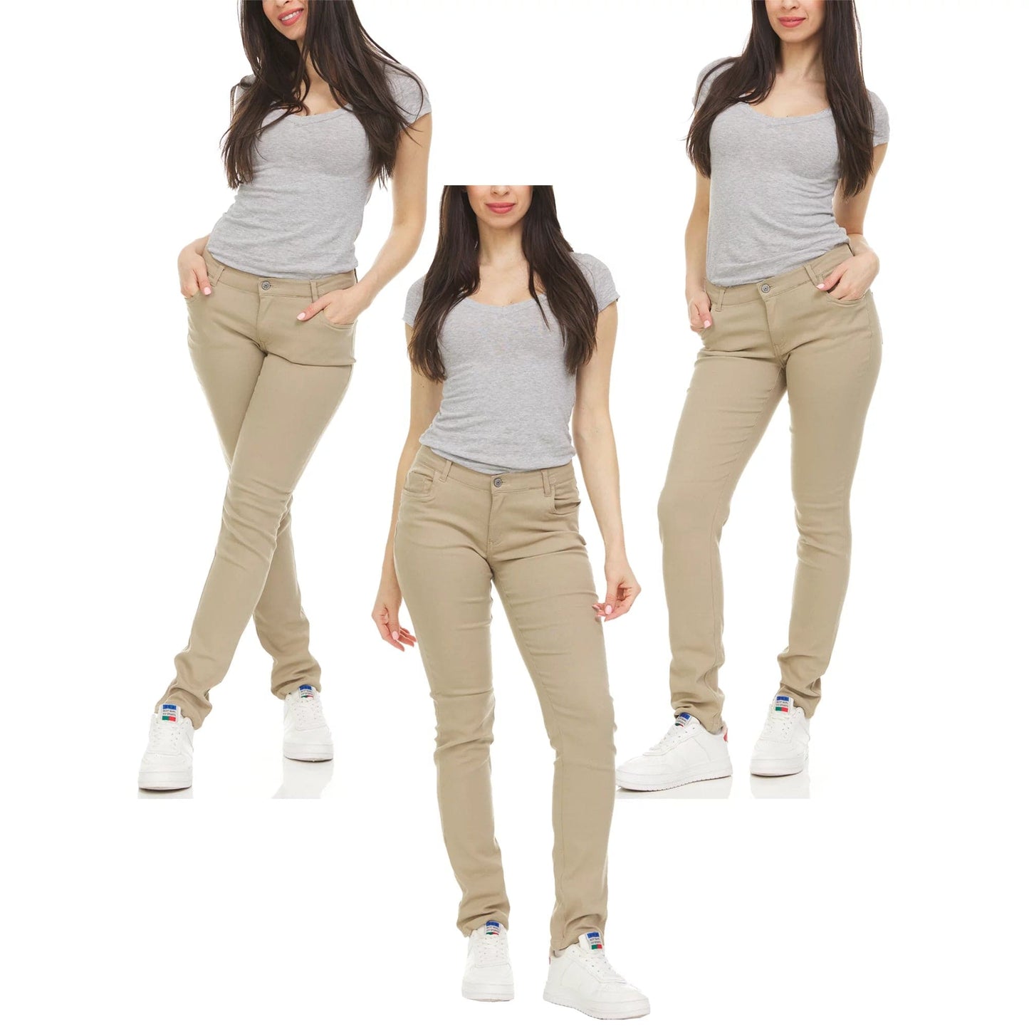 3-Pack Women's Super Stretchy Skinny 5-Pocket Uniform Soft Chino Pants - GalaxybyHarvic