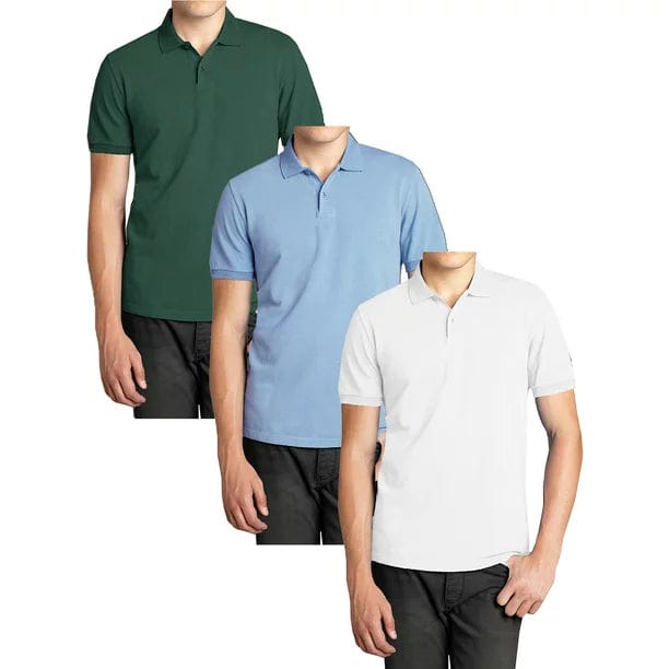 3-Pack Men's Short Sleeve Pique Polo Shirts (S-5XL) - GalaxybyHarvic