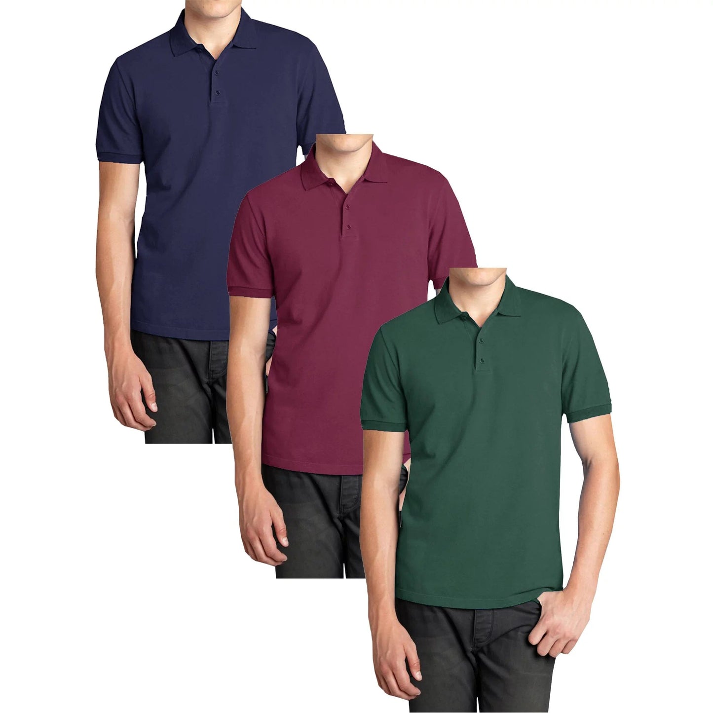 3-Pack Men's Short Sleeve Pique Polo Shirts (S-5XL) - GalaxybyHarvic