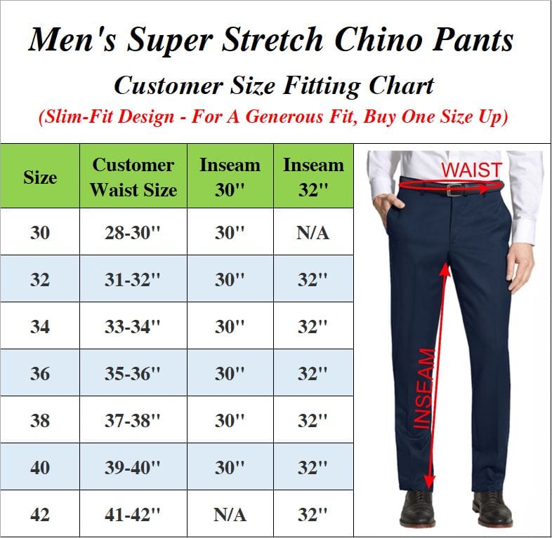 Men's Super Stretch Slim Fit Everyday Chino Pants (Sizes, 30-42) - GalaxybyHarvic