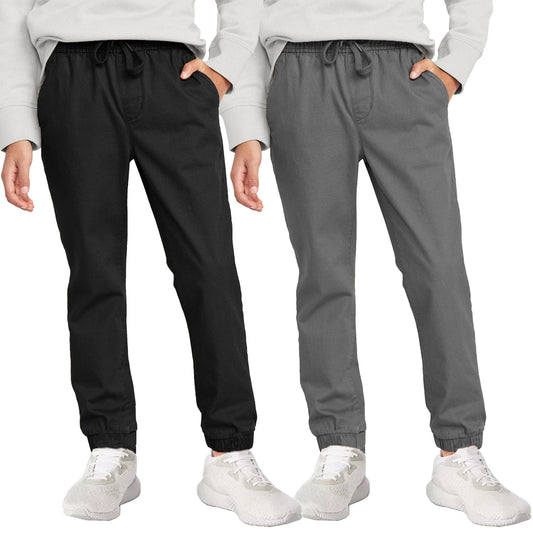 2-Pack Boy's Slim Fitting Cotton Stretch Classic Twill Joggers - GalaxybyHarvic