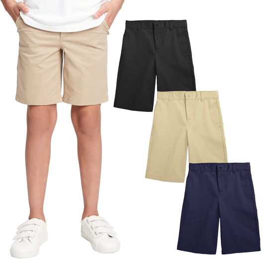 Boys (3-Pack) Stretch Flat Front Twill School Uniform Shorts - GalaxybyHarvic