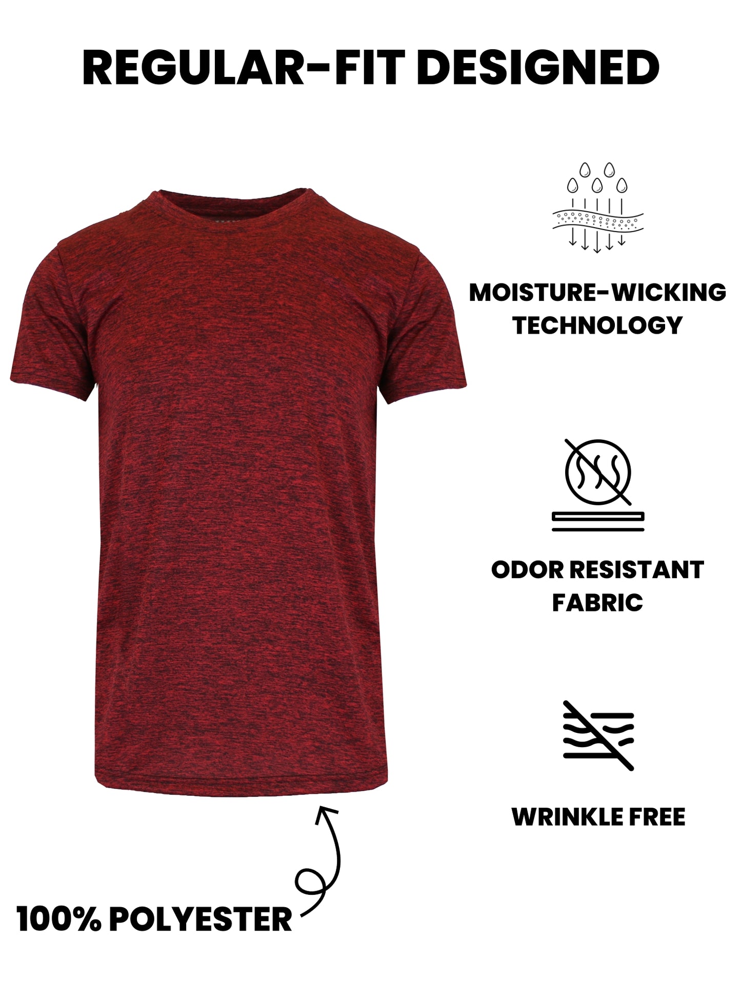 5-Pack Assorted Moisture-Wicking Marled Performance Tees – Stay Cool, Fresh & Comfortable