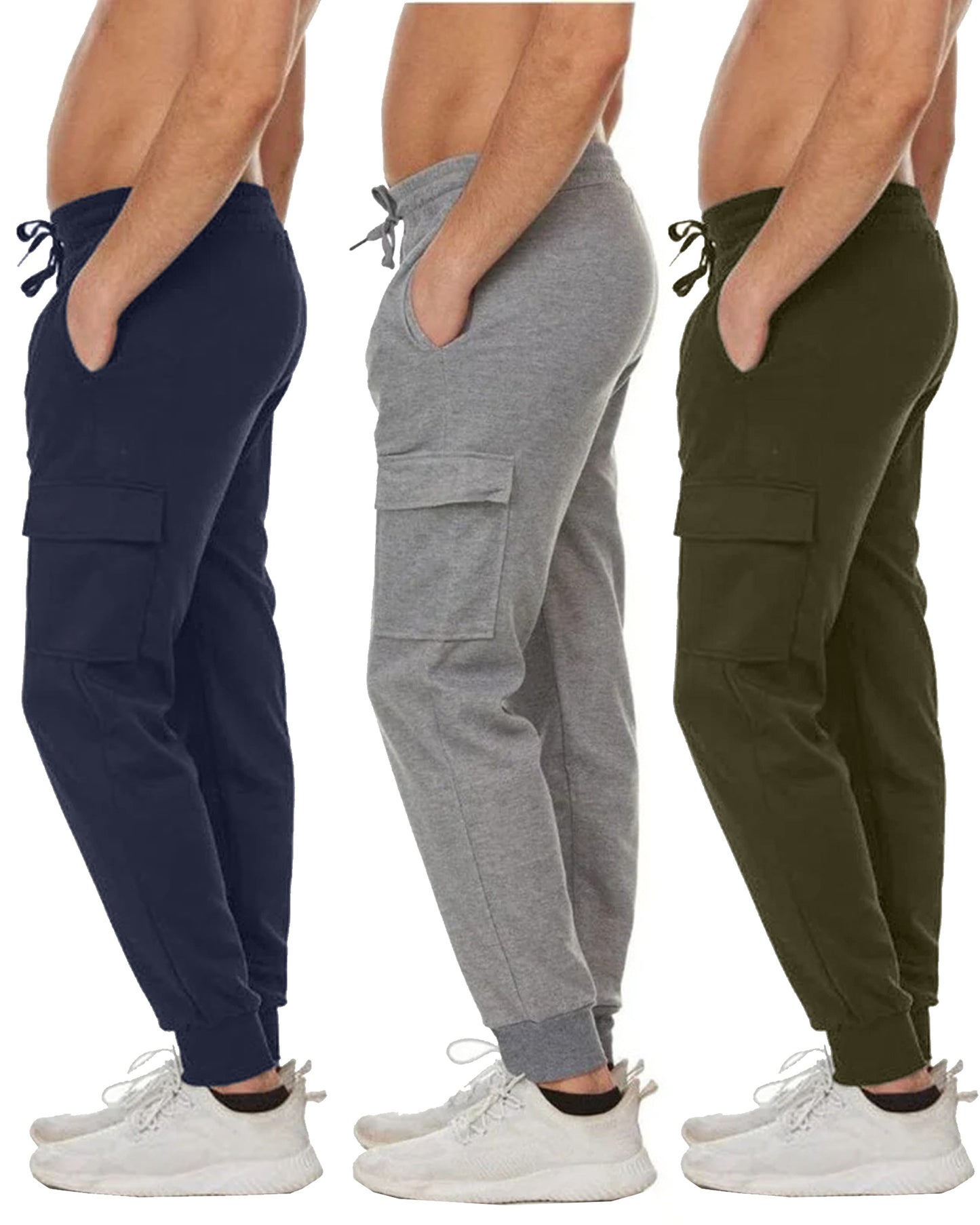 3-Pack Men's Slim Fit Fleece Jogger Sweatpants with Cargo Pockets (S-2XL)