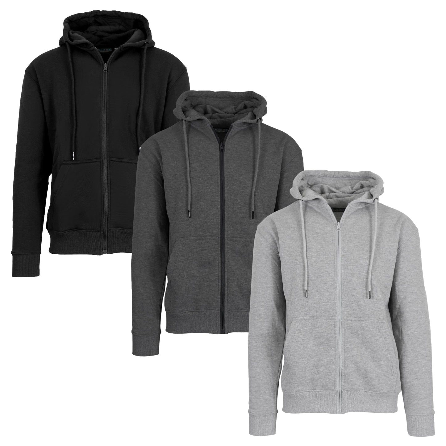 3-Pack Men’s Fleece-Lined Full-Zip Hoodie (S-2XL)