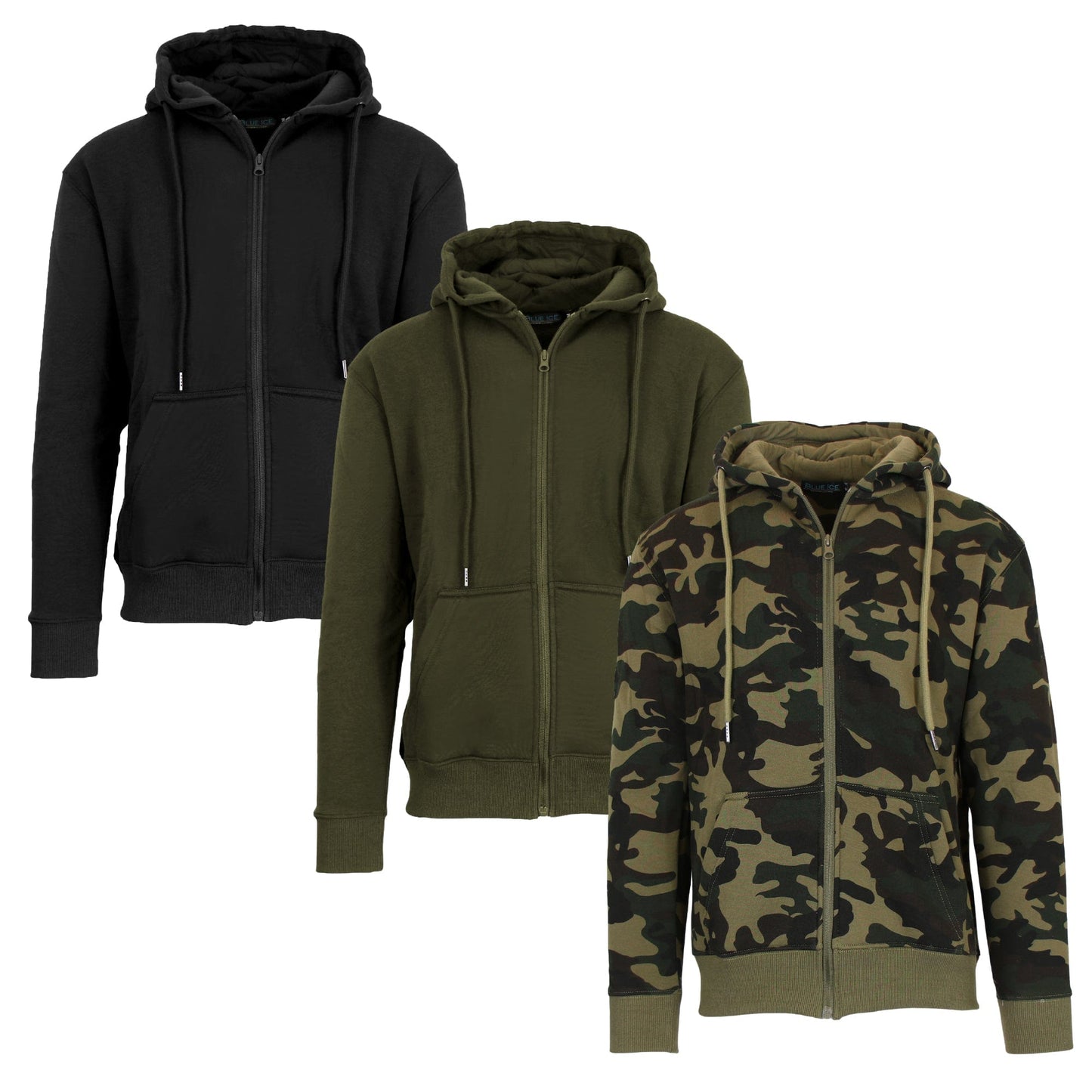 3-Pack Men’s Fleece-Lined Full-Zip Hoodie (S-2XL)