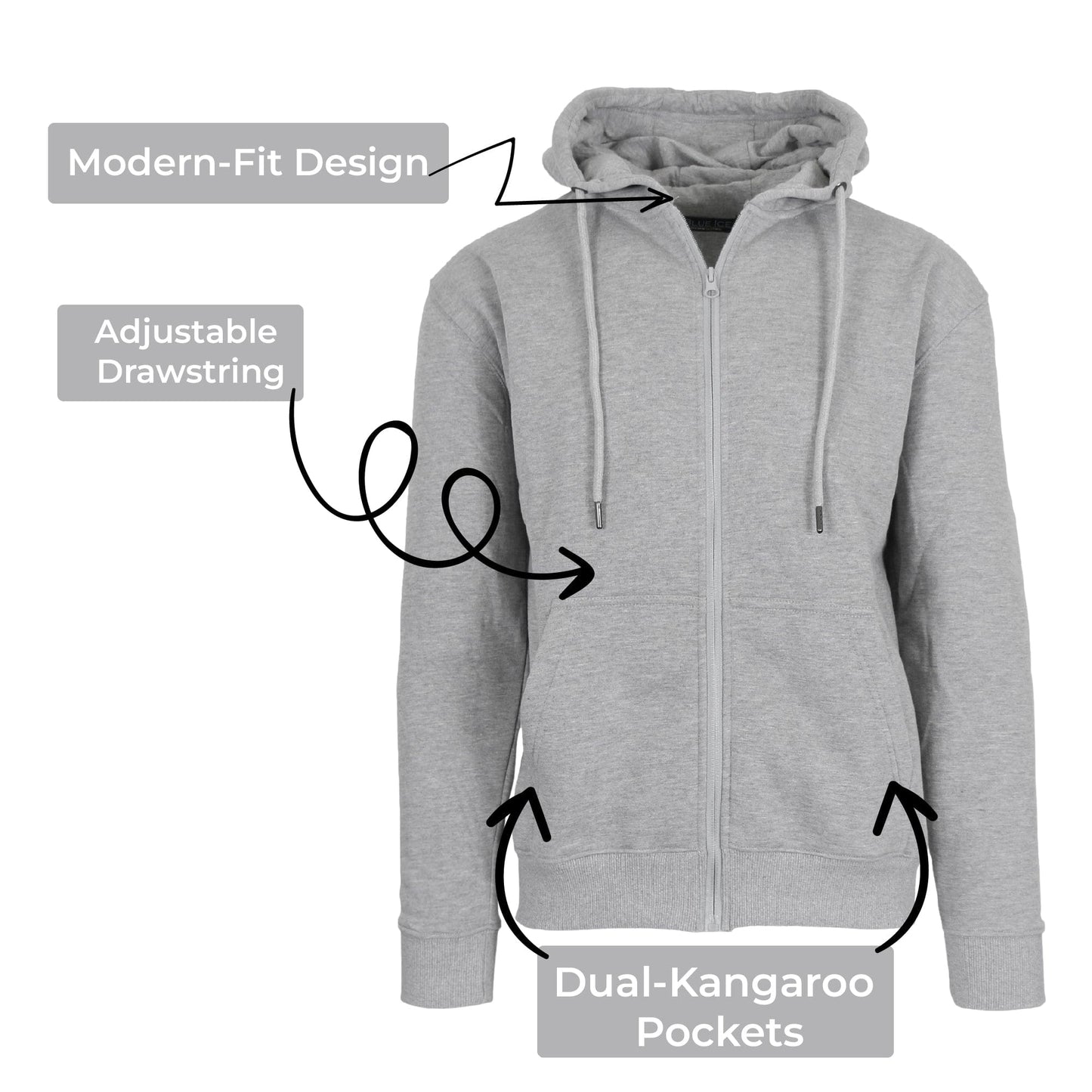 3-Pack Men’s Fleece-Lined Full-Zip Hoodie (S-2XL)