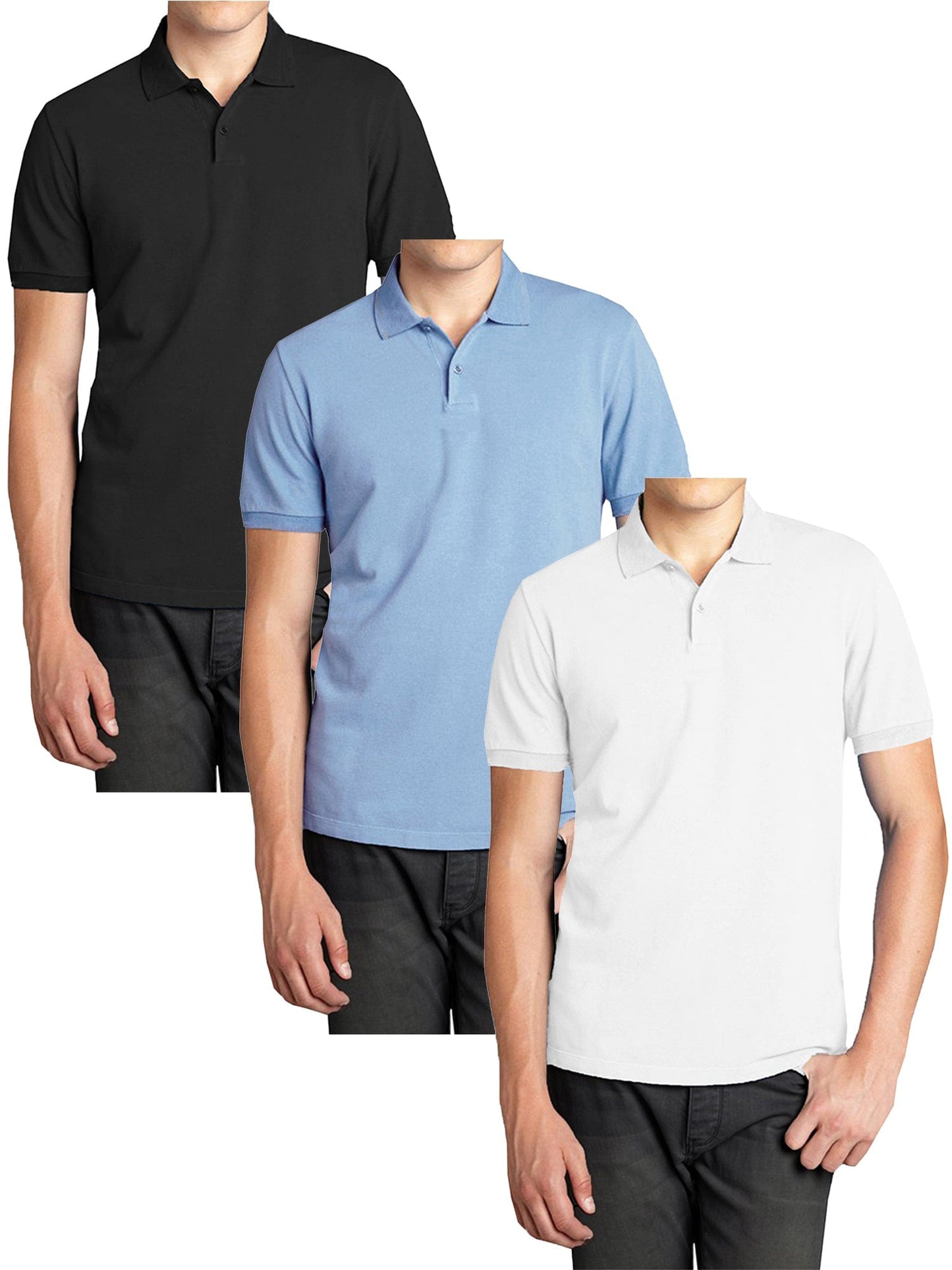 3-Pack Men's Short Sleeve Pique Polo Shirts (S-5XL) - GalaxybyHarvic