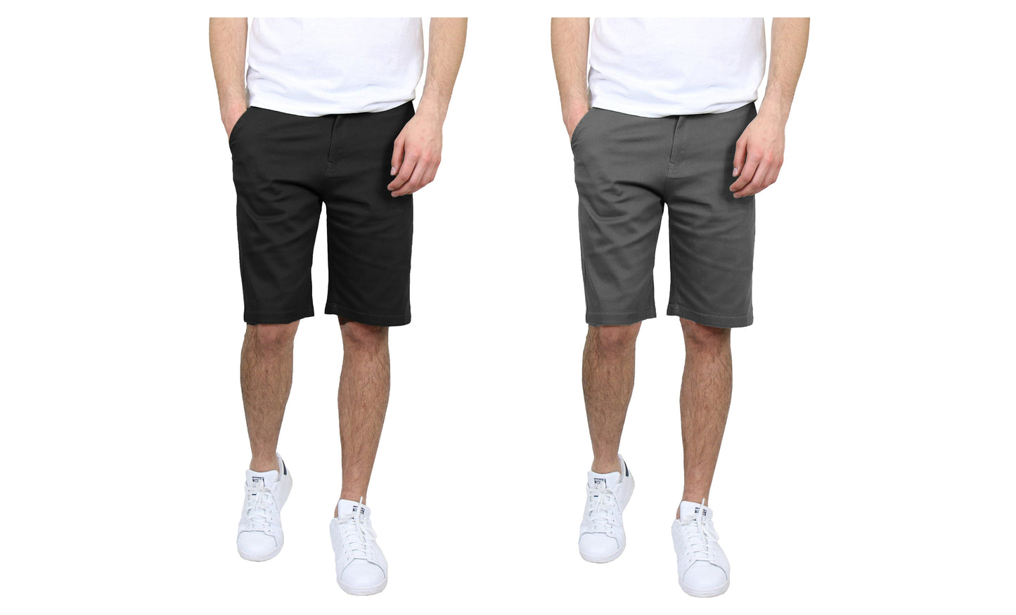 Paquete de 2 pantalones cortos chinos elásticos de algodón con frente plano y corte entallado para hombre (tallas 30-42)