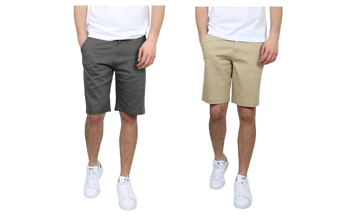 Paquete de 2 pantalones cortos chinos elásticos de algodón con frente plano y corte entallado para hombre (tallas 30-42)