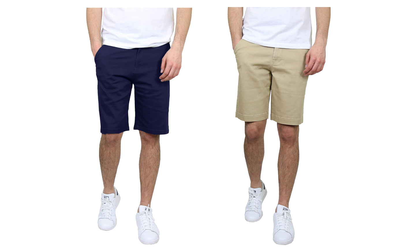 Paquete de 2 pantalones cortos chinos elásticos de algodón con frente plano y corte entallado para hombre (tallas 30-42)