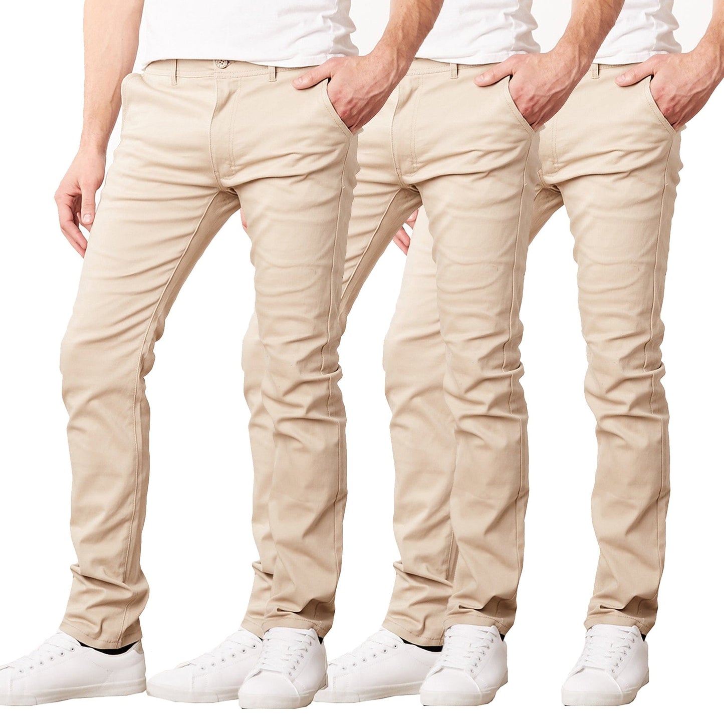 Paquete de 3 pantalones chinos de algodón elásticos y ajustados para uso diario para hombre (entrepierna de 31")
