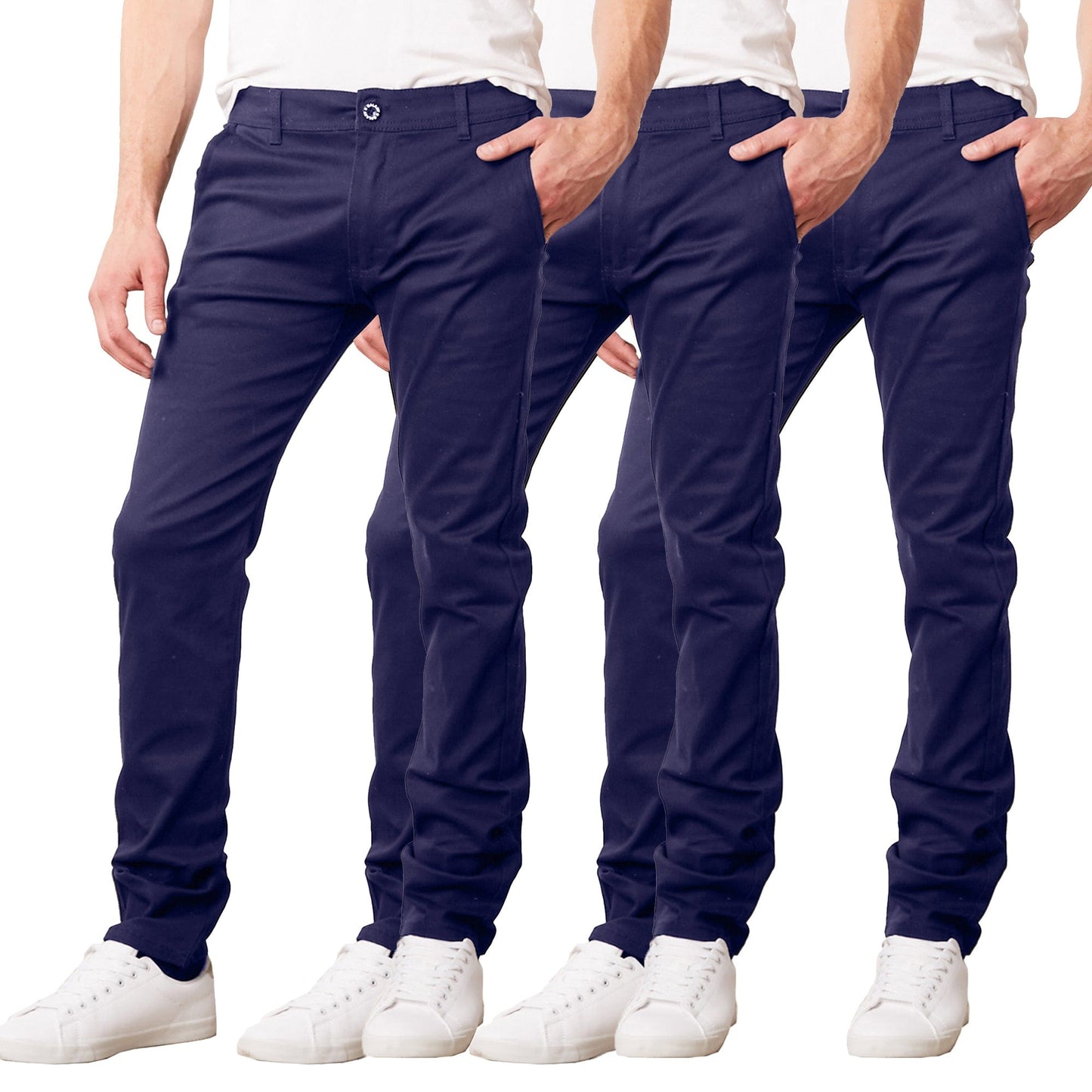 Paquete de 3 pantalones chinos de algodón elásticos y ajustados para uso diario para hombre (entrepierna de 31")