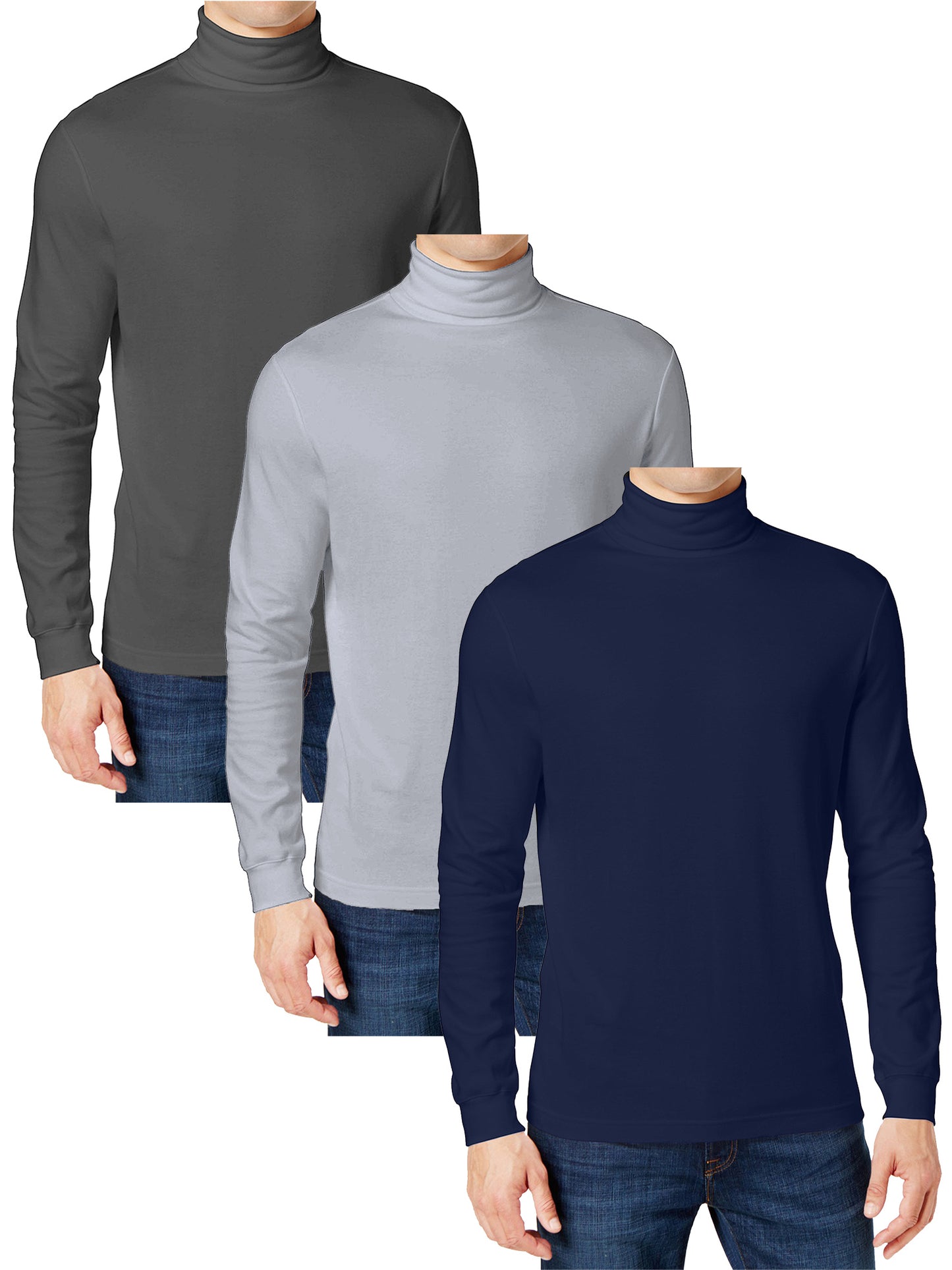 3-Pack Men's Long Sleeve Turtle Neck T-Shirt (Sizes, S to 2XL)