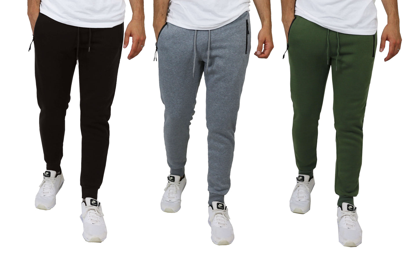 3-Pack Men's Slim Fit Fleece-Lined Jogger Sweatpants With Zipper Side Pockets (Sizes, S to 3XL)
