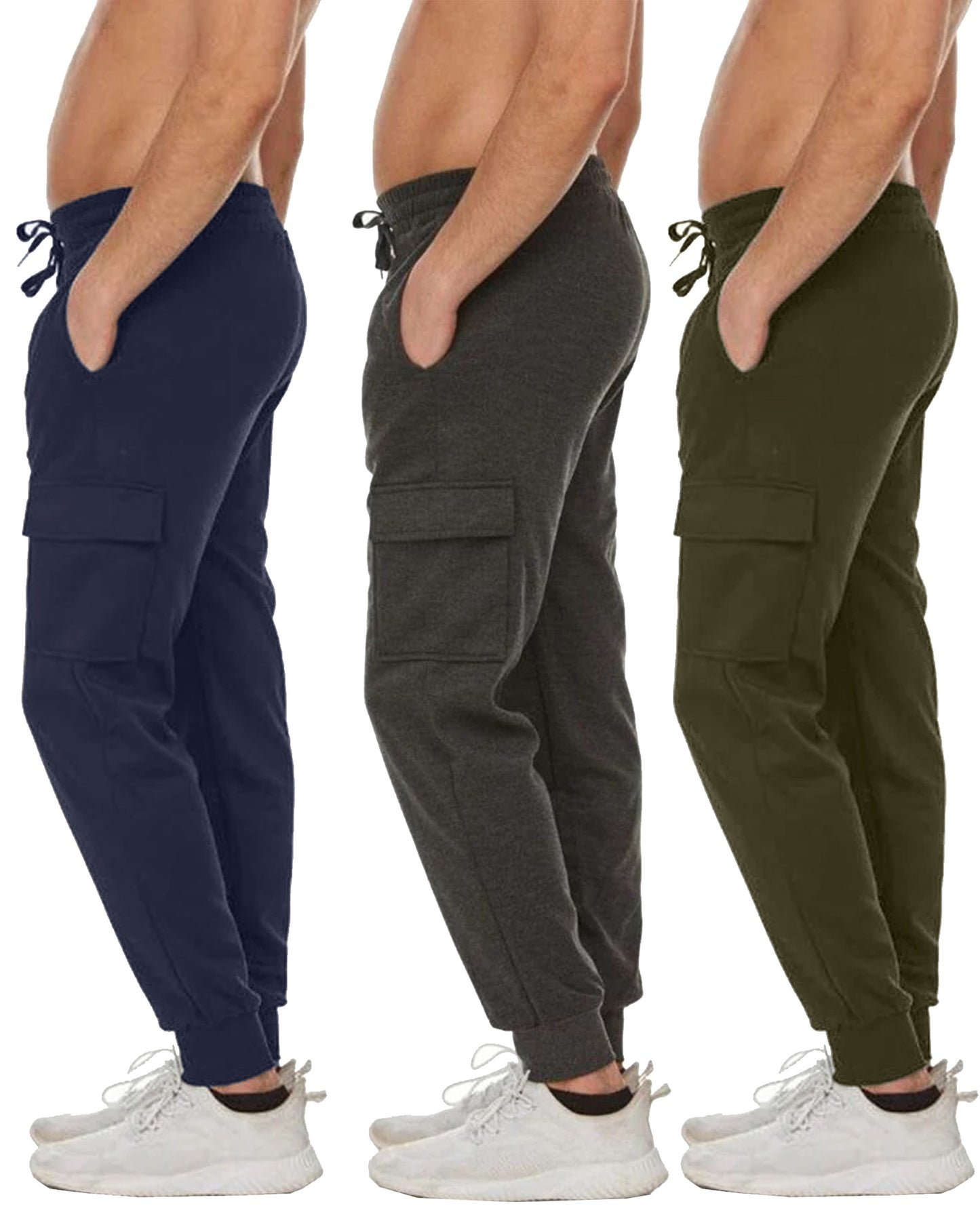 3-Pack Men's Slim Fit Fleece Jogger Sweatpants with Cargo Pockets (S-2XL)