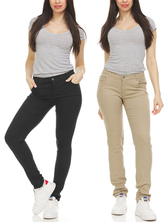 Girl's (2-PACK) Super Stretchy Skinny 5-Pocket Uniform Soft Chino Pants - GalaxybyHarvic