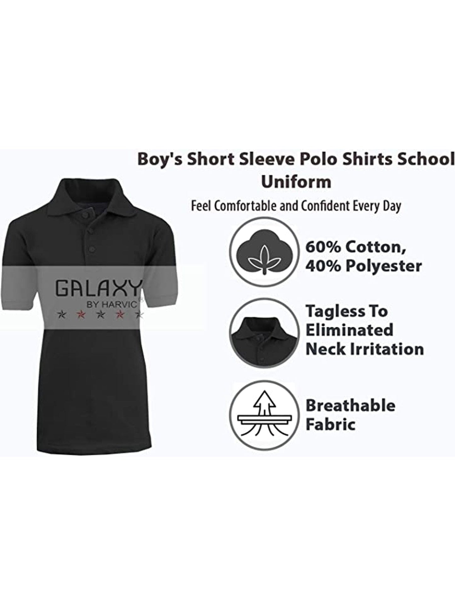 Boy's (3-PACK) Short Sleeve Polo Shirt (Sizes 8-20) - GalaxybyHarvic