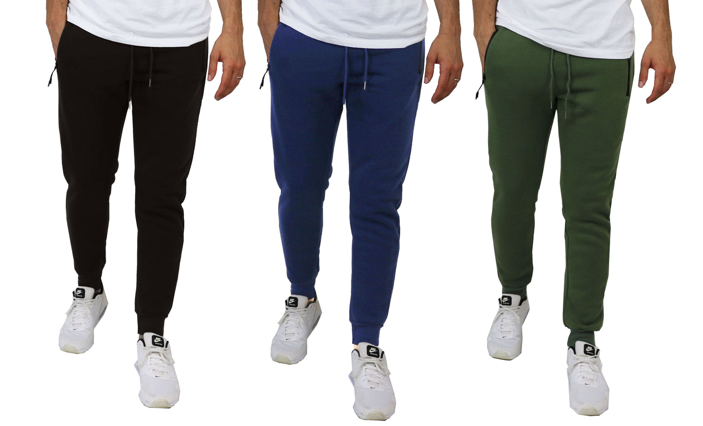 3-Pack Men's Slim Fit Fleece-Lined Jogger Sweatpants With Zipper Side Pockets (Sizes, S to 3XL)