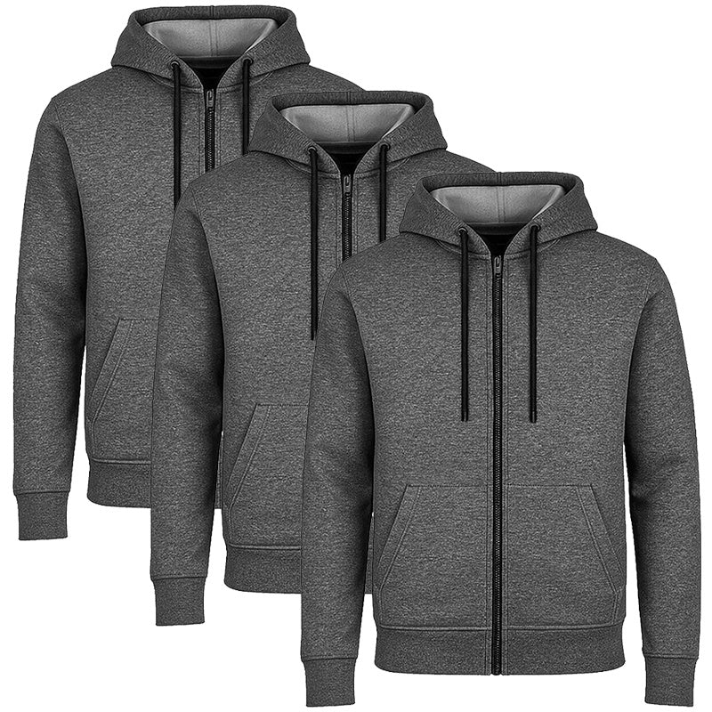 3-Pack Men’s Fleece-Lined Full-Zip Hoodie (S-3XL)