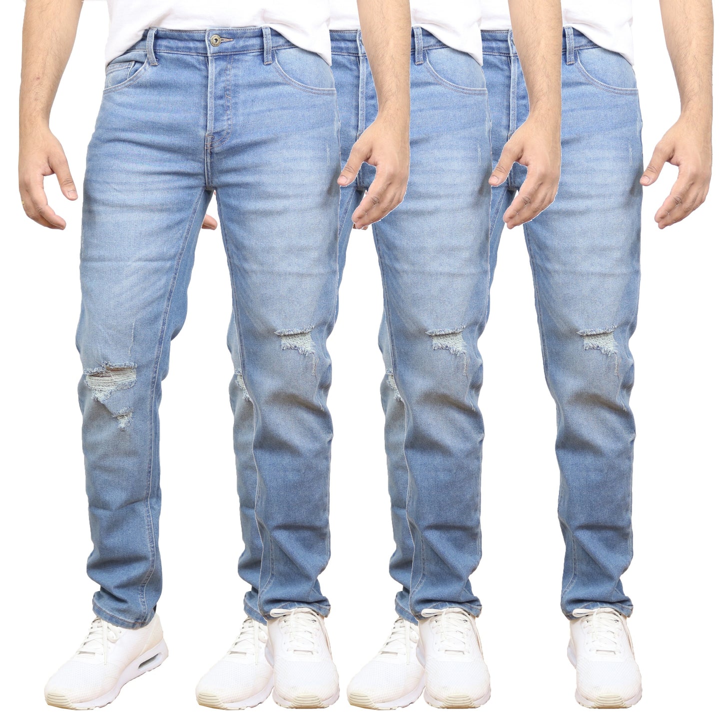 Men's 3-Pack Stretch Ripped Jeans - Authentic Denim Look with Flexibility & Comfort (Sizes: 30-42)