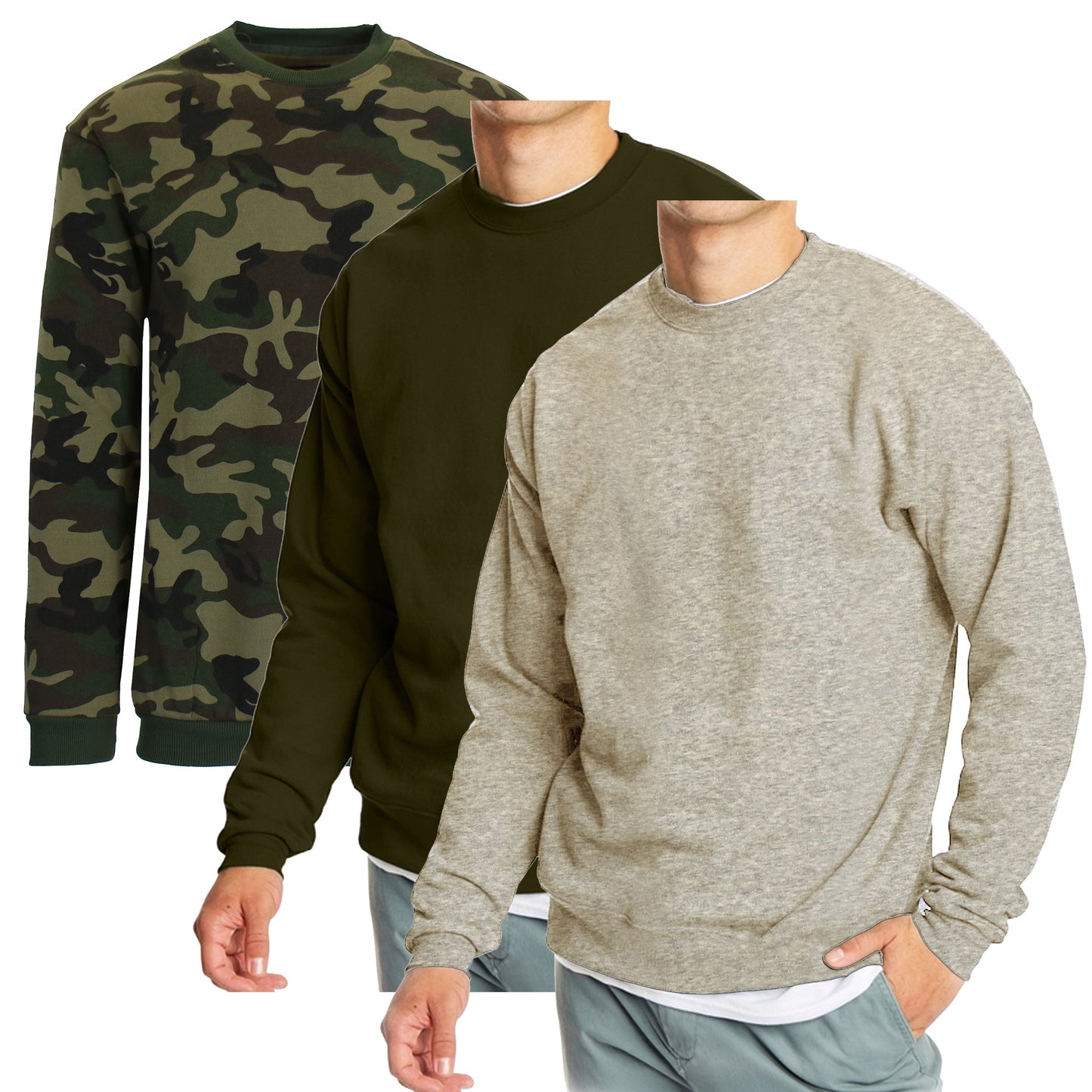 3-Pack Men's Crew Neck Fleece-Lined Pullover Sweatshirt (S-2XL)