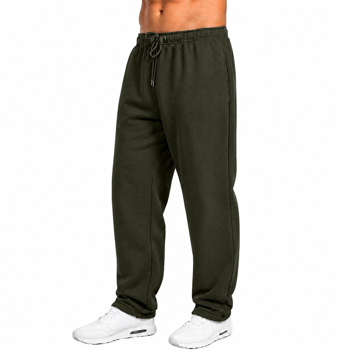Mens Fleece Lined Open Bottom Sweatpants With Pockets, Workout Joggers Casual