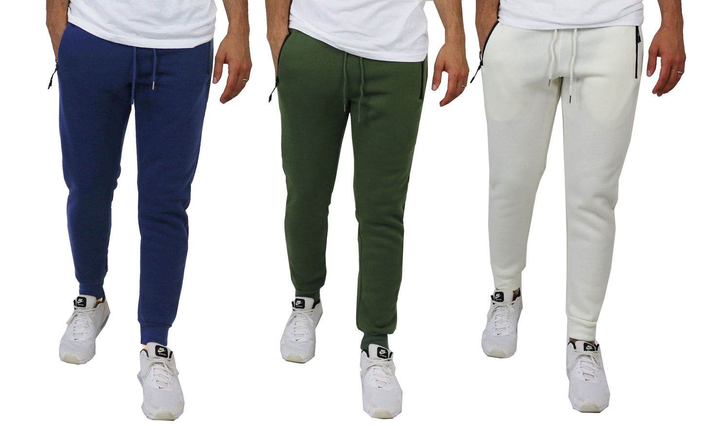 3-Pack Men's Slim Fit Fleece-Lined Jogger Sweatpants With Zipper Side Pockets (Sizes, S to 3XL)