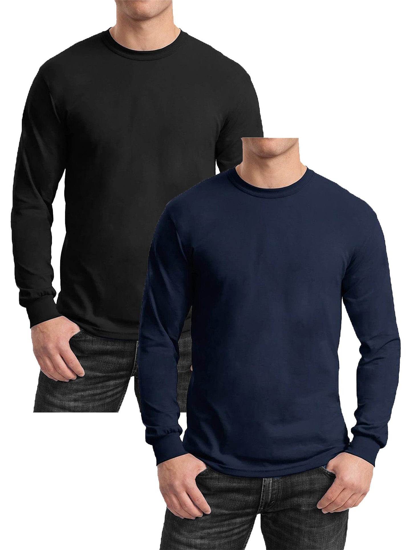 GBH Camiseta de manga larga de mezcla de algodón egipcio para hombre, paquete de 2 (S-2XL)