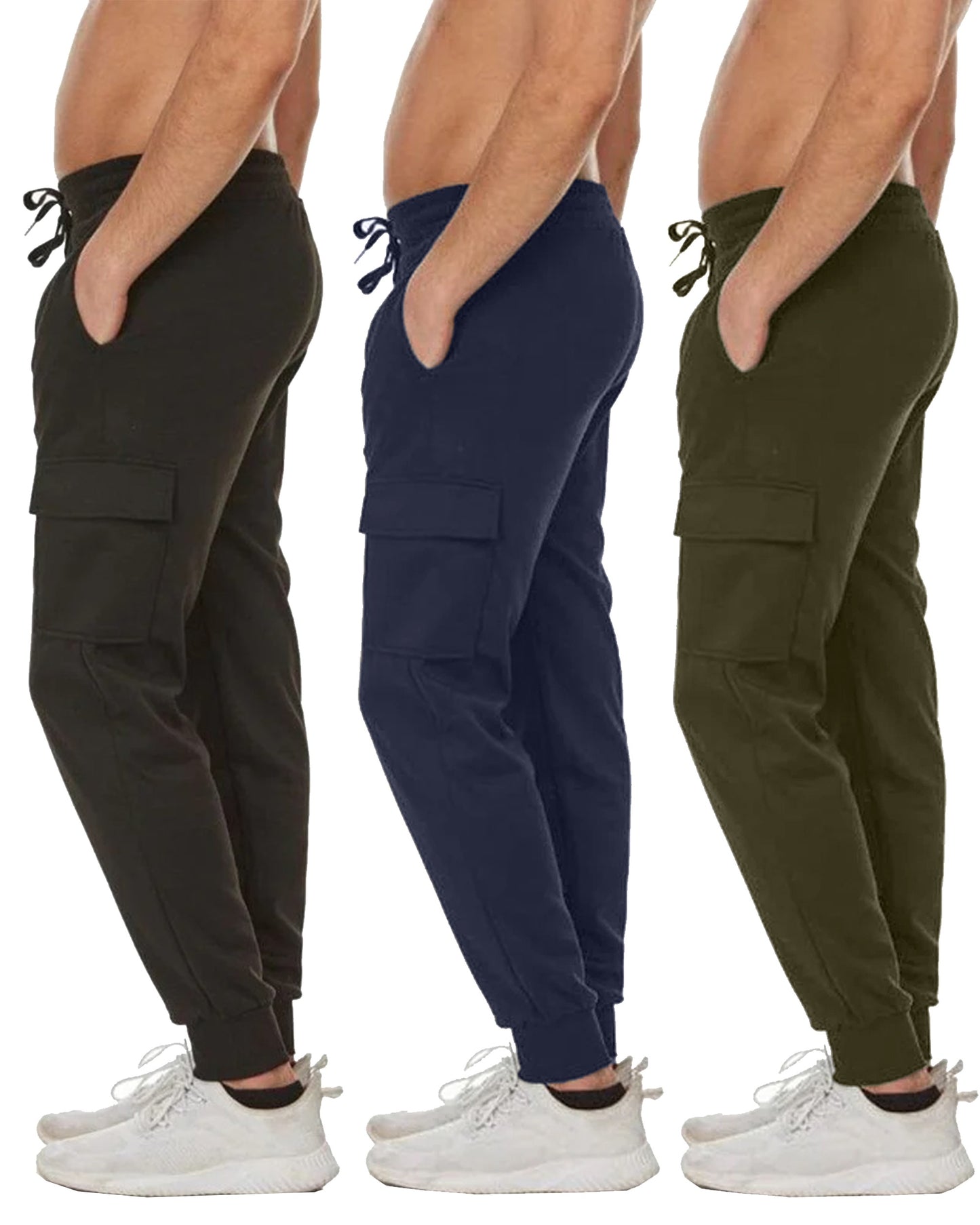 3-Pack Men's Slim Fit Fleece Jogger Sweatpants with Cargo Pockets (S-2XL)