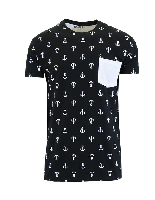 Men's Anchor Printed Tee with Chest Pocket - GalaxybyHarvic