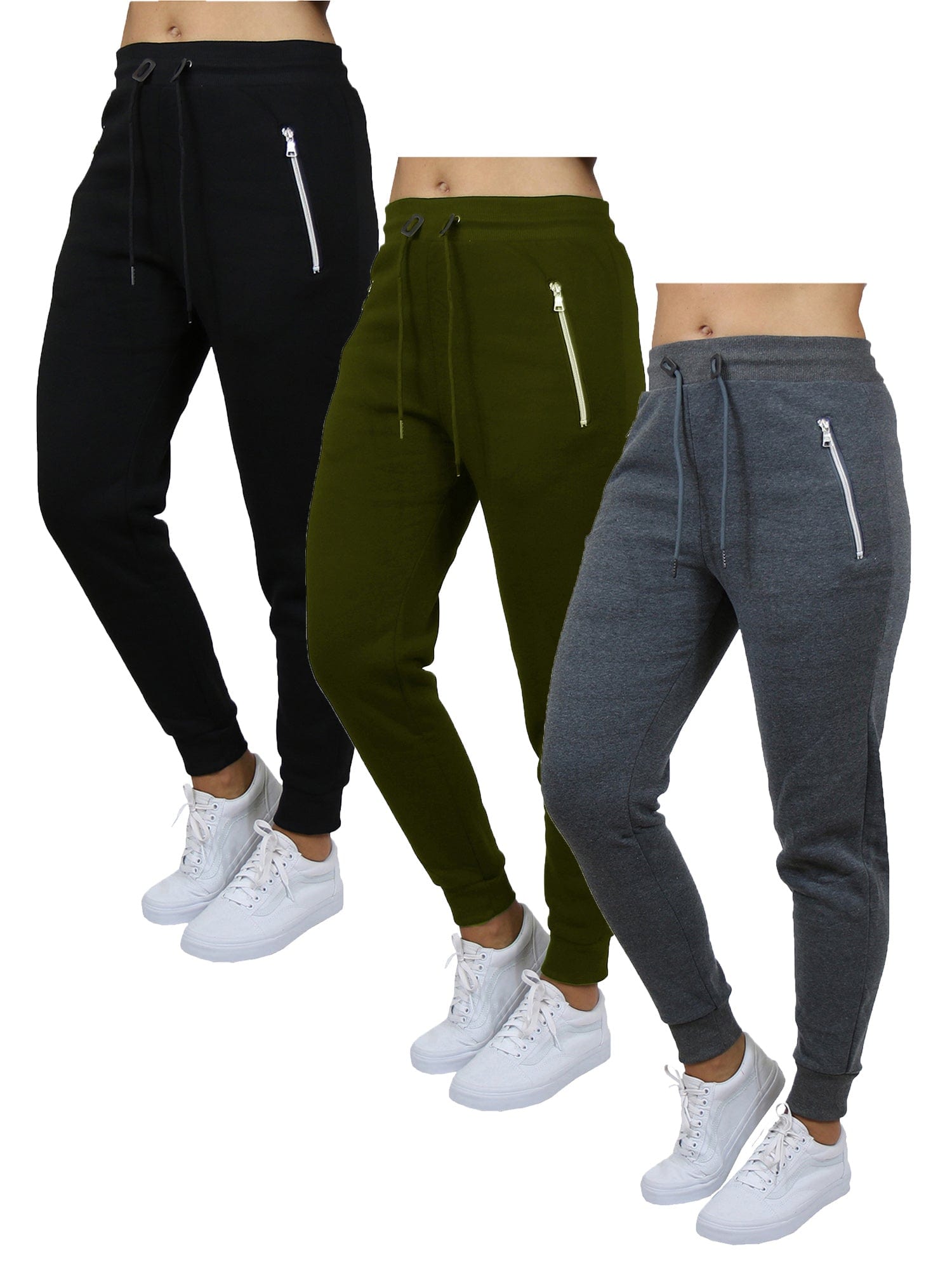 3-Pack] Women's Loose-Fit Fleece Jogger Sweatpants with Zipper