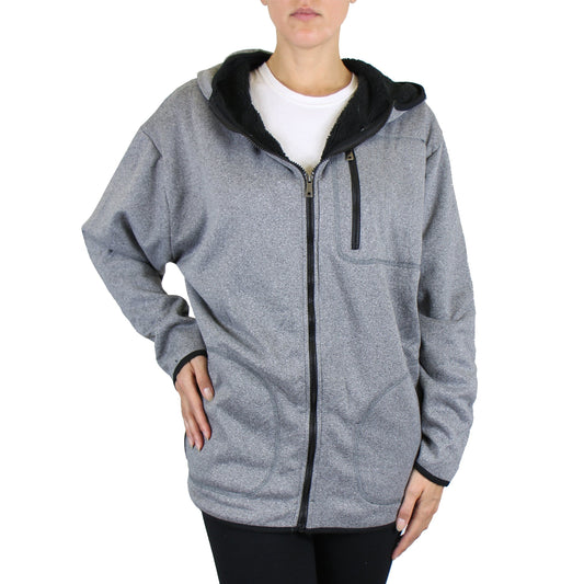 Women's Loose Fit Tech Sherpa Fleece-Lined Zip Hoodie With Chest Pocket - GalaxybyHarvic