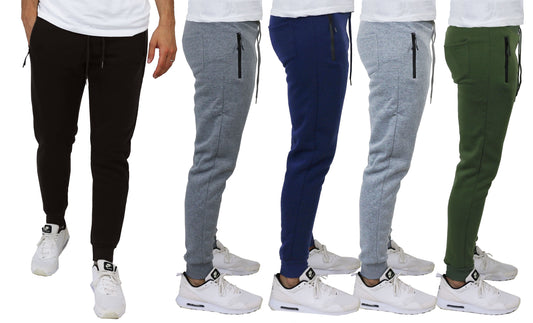 3-Pack Men's Slim Fit Fleece-Lined Jogger Sweatpants With Zipper Side Pockets (Sizes, S to 3XL)