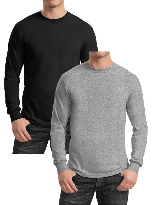 GBH Camiseta de manga larga de mezcla de algodón egipcio para hombre, paquete de 2 (S-2XL)