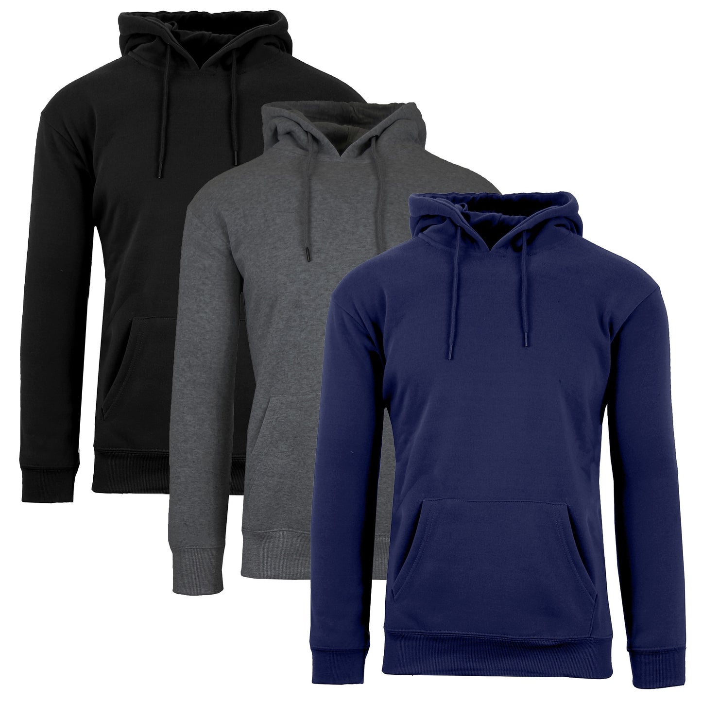 3-Pack Mens Heavyweight Fleece Lined Pullover Hoodie 3 Pack (S-2XL)