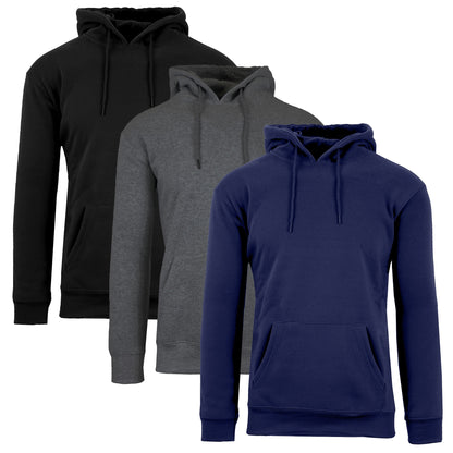 3-Pack Mens Heavyweight Fleece Lined Pullover Hoodie 3 Pack (S-2XL)