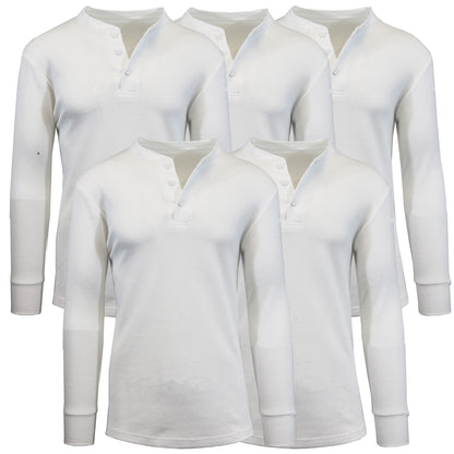 5-Pack Men's Thermal Shirts - Waffle Knit Henley & Crew Neck Styles, Long Sleeve, Soft & Warm Layers for Winter