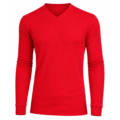 Men’s Long Sleeve Waffle Knit Thermal Shirt – V-Neck, Modern Fit, Warm Layering Top