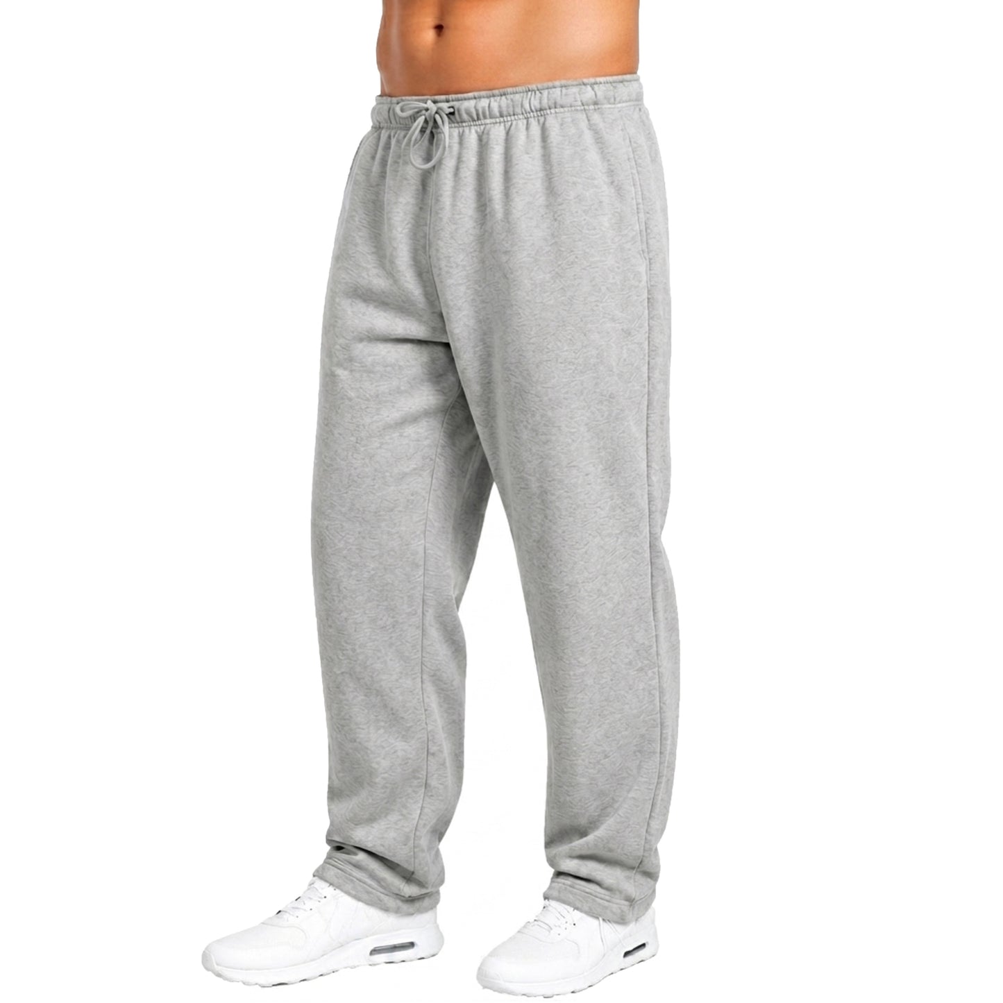 Mens Fleece Lined Open Bottom Sweatpants With Pockets, Workout Joggers Casual