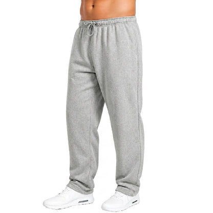 Mens Fleece Lined Open Bottom Sweatpants With Pockets, Workout Joggers Casual