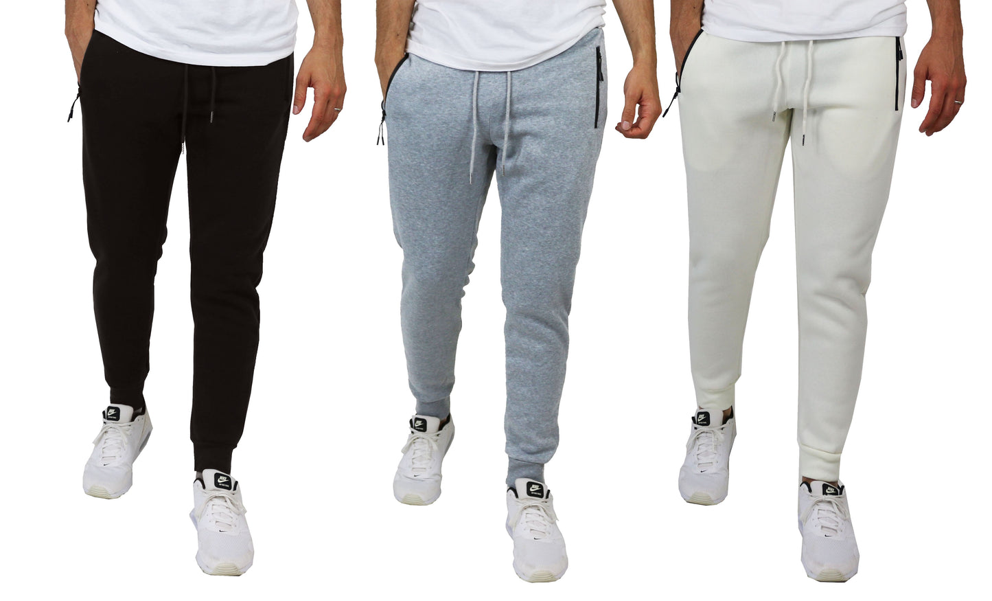 3-Pack Men's Slim Fit Fleece-Lined Jogger Sweatpants With Zipper Side Pockets (Sizes, S to 3XL)