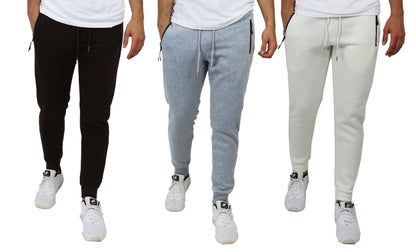 3-Pack Men's Slim Fit Fleece-Lined Jogger Sweatpants With Zipper Side Pockets (Sizes, S to 3XL)