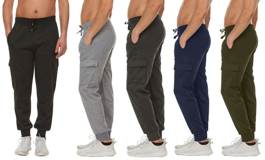 3-Pack Men's Slim Fit Fleece Jogger Sweatpants with Cargo Pockets (S-2XL)